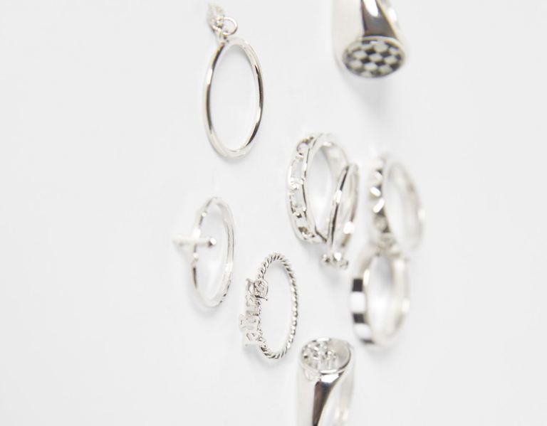 Bershka Set Of 9 Cross Rings Sieraden Dames Zilver | vnScyem41Wz