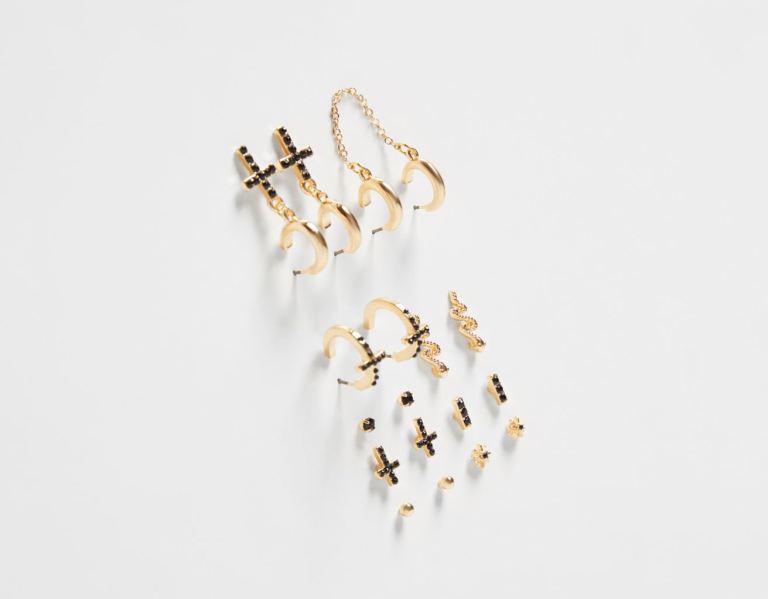 Bershka Set Of 9 Earrings With Rhinestone Snake And Cross Sieraden Dames Goud | 8TIUb2eZcQV