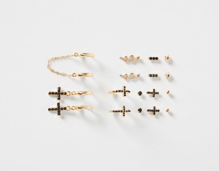 Bershka Set Of 9 Earrings With Rhinestone Snake And Cross Sieraden Dames Goud | 8TIUb2eZcQV