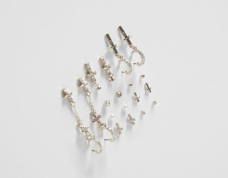 Bershka Set Of 9 Pairs Of Cross Earrings Sieraden Dames Zilver | 1MopavI1Cd2