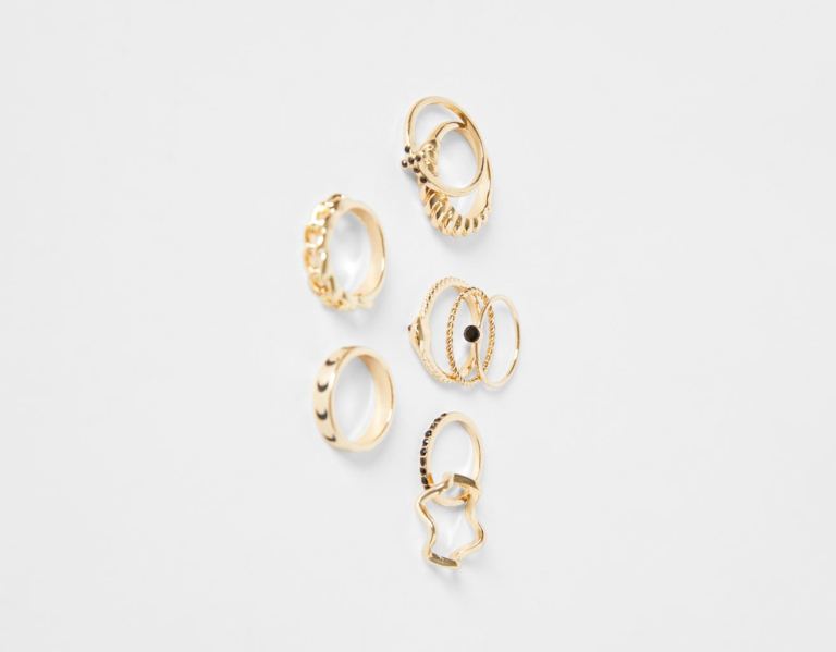 Bershka Set Of 9 Rhinestone Cross Rings Sieraden Dames Goud | JFaOoM5BYKj