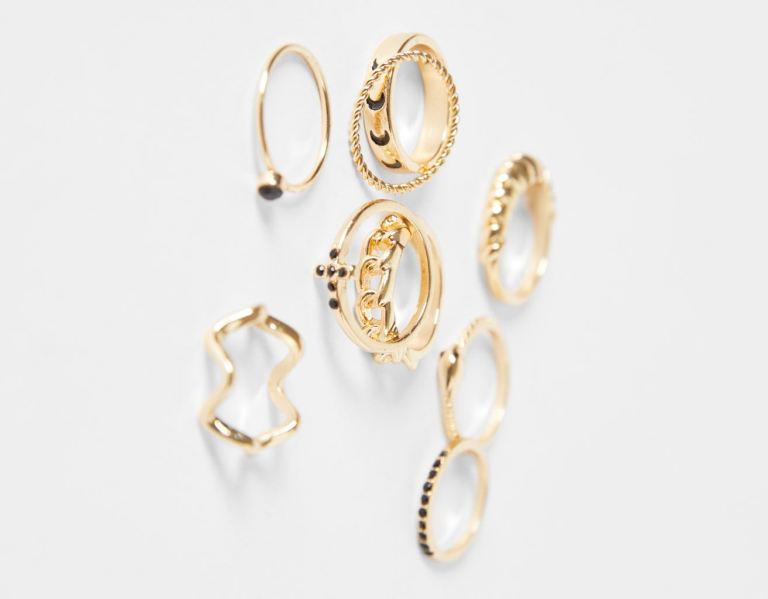 Bershka Set Of 9 Rhinestone Cross Rings Sieraden Dames Goud | JFaOoM5BYKj