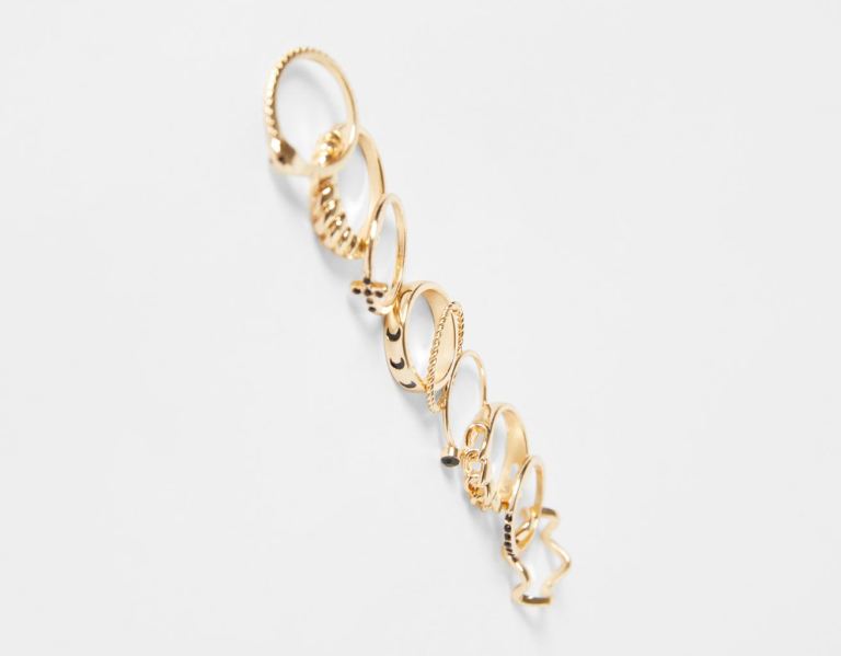 Bershka Set Of 9 Rhinestone Cross Rings Sieraden Dames Goud | JFaOoM5BYKj