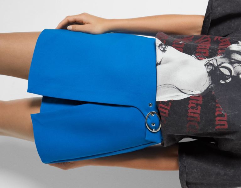 Bershka Skort With Gesp Korte Broek Dames Blauw | kMTZhPdV4zg