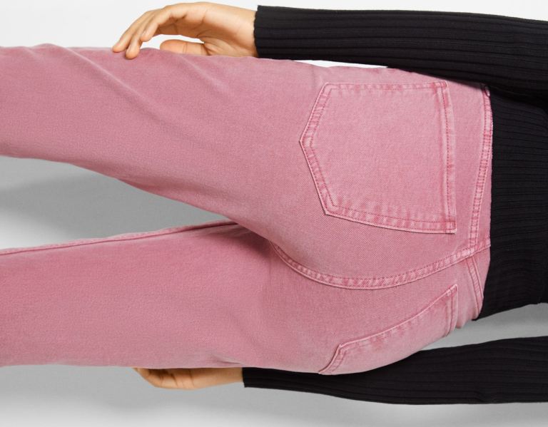 Bershka Slim Comfort Fit Mom Jeans Dames Rood | GQS3cuC0LfM