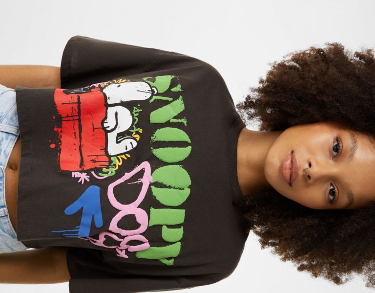 Bershka Snoopy Dog Kort Sleeve T-shirts Dames Grijs | 30MBFwKgMNp
