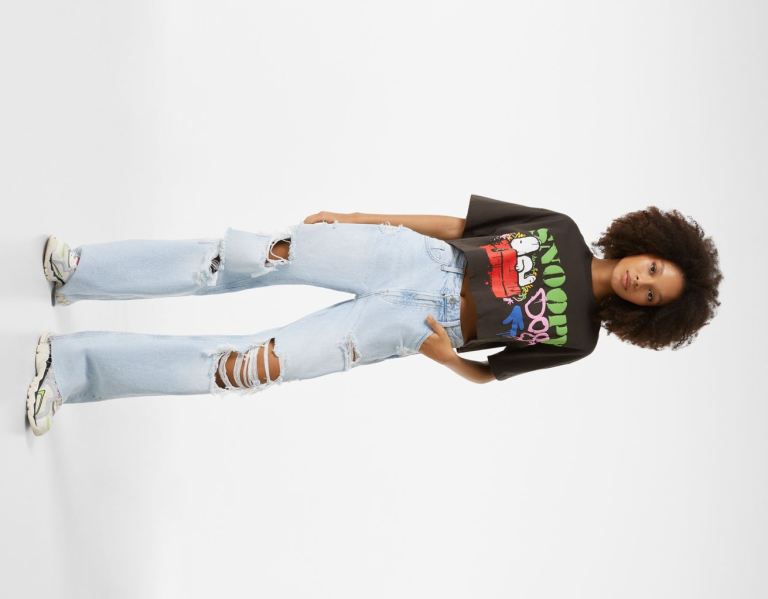 Bershka Snoopy Dog Kort Sleeve T-shirts Dames Grijs | 30MBFwKgMNp
