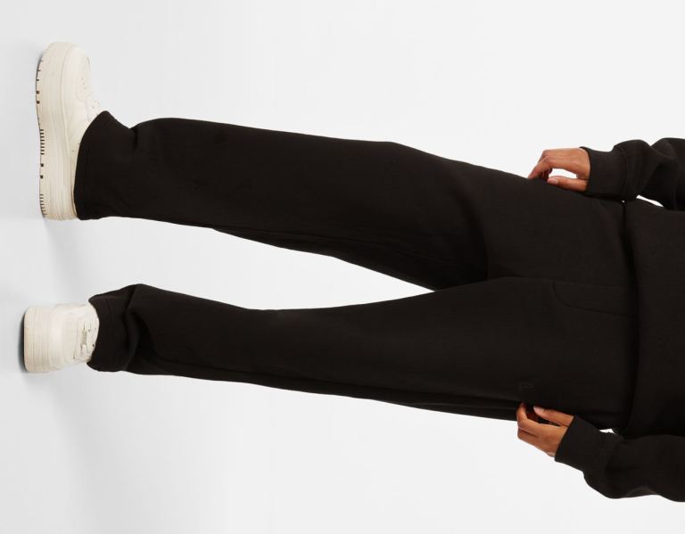 Bershka Standard Brede-leg Plush Broek Dames Zwart | B95a8rIB2E1