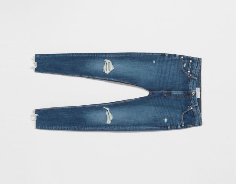 Bershka Super Mager Ripped Jeans Heren Blauw | 3RgKsCtJDgo