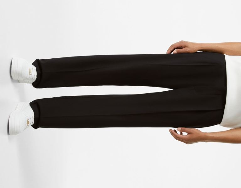 Bershka Tailored Brede-leg Sweat-style Broek Heren Zwart | 70uyZ5VBo2y