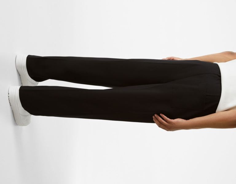 Bershka Tailored Brede-leg Sweat-style Broek Heren Zwart | 70uyZ5VBo2y