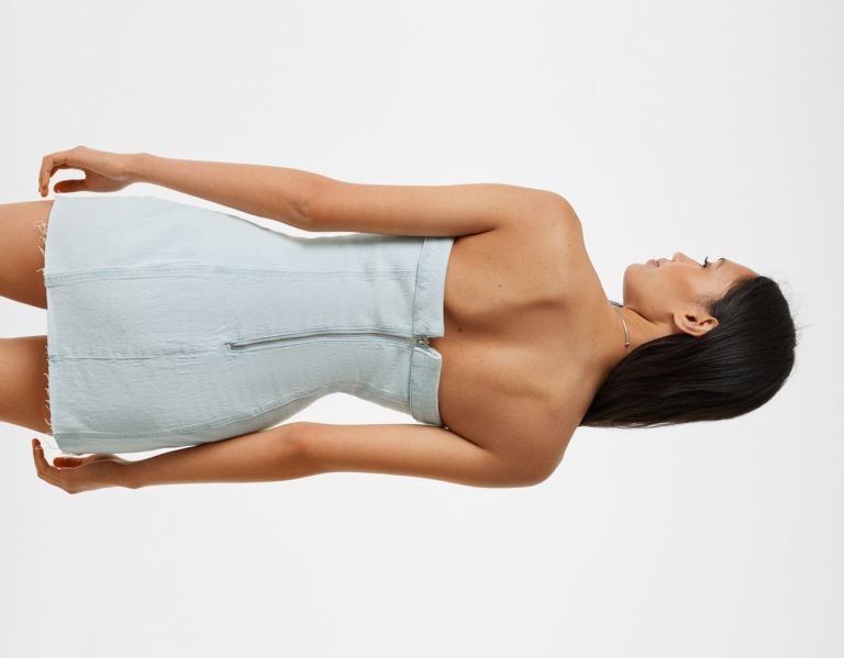 Bershka Tailored Off-the-shoulder Denim Jurken Dames Lichtblauw | yt8BNmAPhJU
