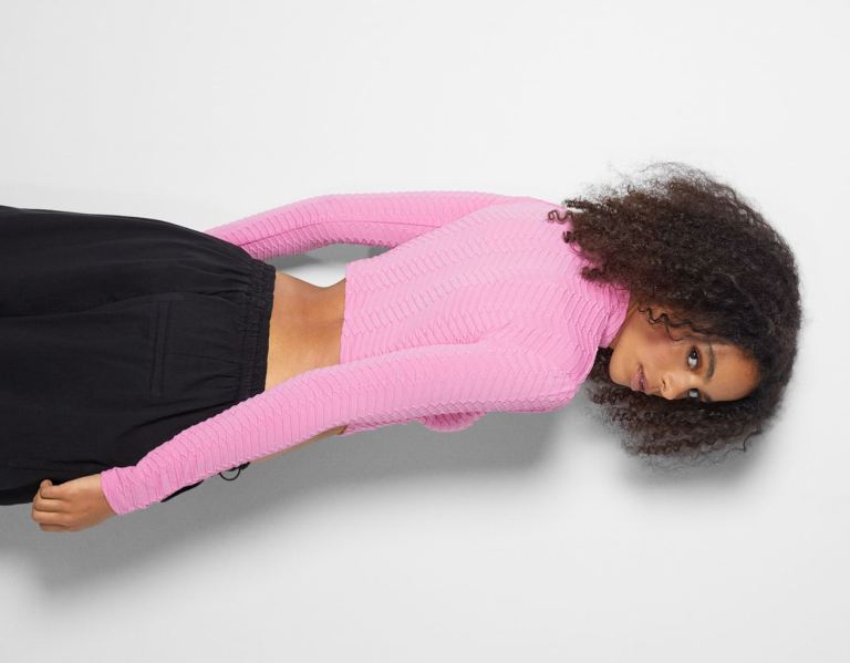 Bershka Textured Long Sleeve T-shirts Dames Roze | 7EmpGMqXYKY