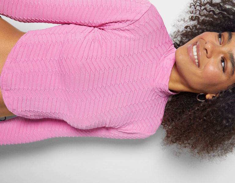 Bershka Textured Long Sleeve T-shirts Dames Roze | 7EmpGMqXYKY