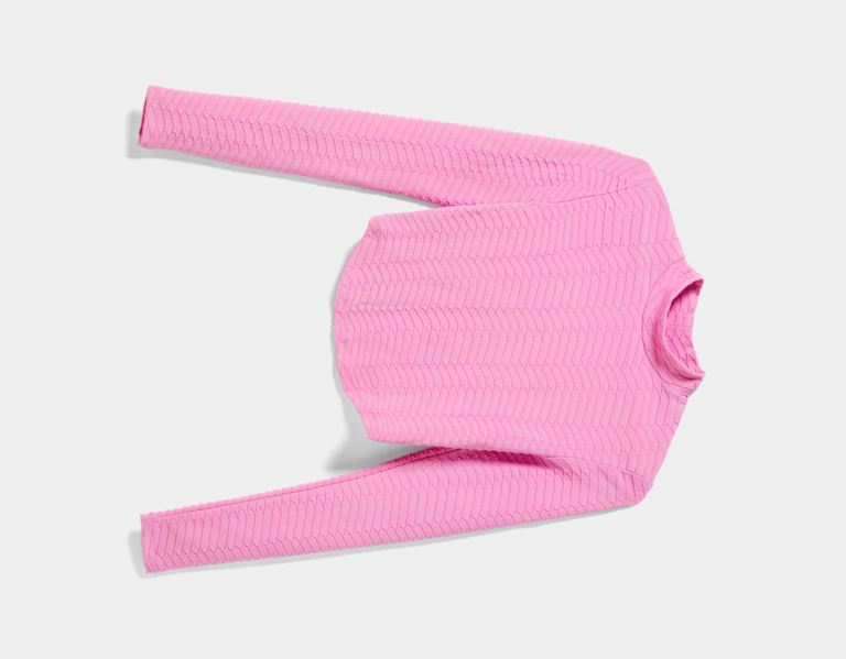Bershka Textured Long Sleeve T-shirts Dames Roze | 7EmpGMqXYKY