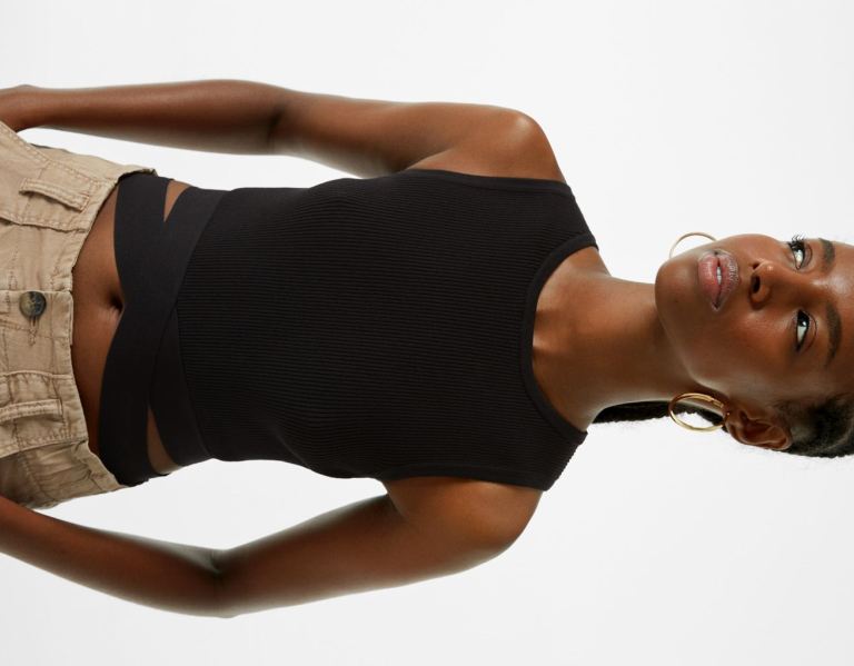 Bershka Top With Crossover Straps T-shirts Dames Zwart | EKrtcVJbFyG