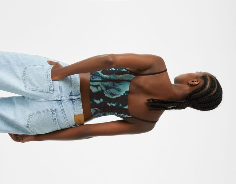 Bershka Tulle Corset Featuring Kanten Trim On Neckline Topjes Dames Turquoise | kMF6hDp2iAv
