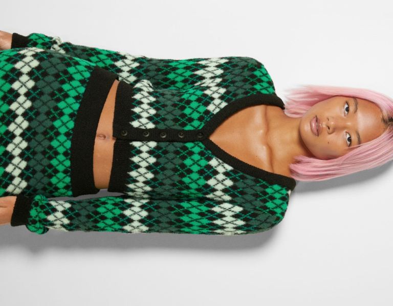 Bershka With Argyle Design Cardigan Dames Groen | tHsG7fEHvHQ
