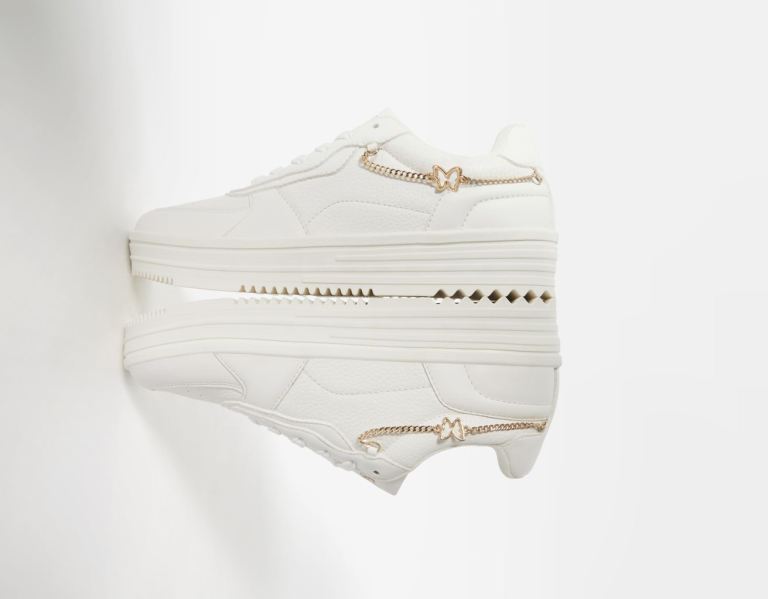 Bershka With Beaded Riemen Sneakers Dames Wit | KlkJ6kDpvti
