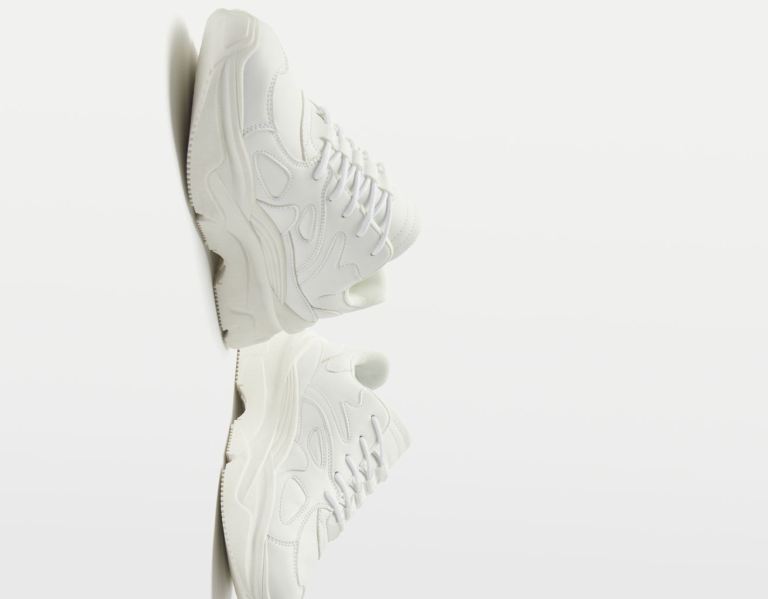 Bershka With Topstitching Sneakers Dames Wit | zH4ufBZvFDT