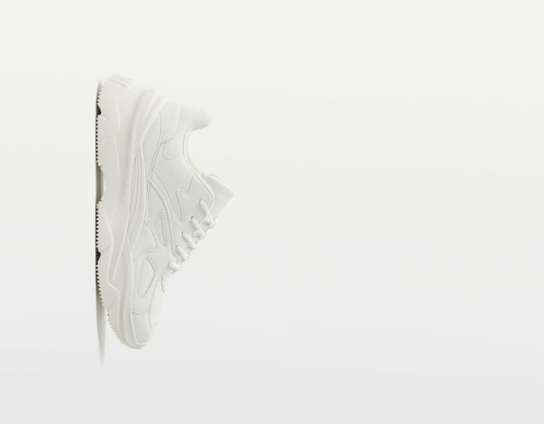 Bershka With Topstitching Sneakers Dames Wit | zH4ufBZvFDT