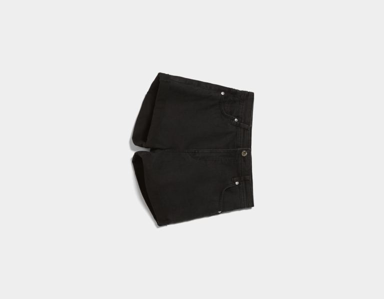 Bershka With Turn-up Hems Korte Broek Dames Zwart | OI4XapQM9fK