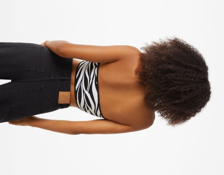Bershka Zebra Print Top Gebreide Kleding Dames Zwart | UeNlHFBQLdY